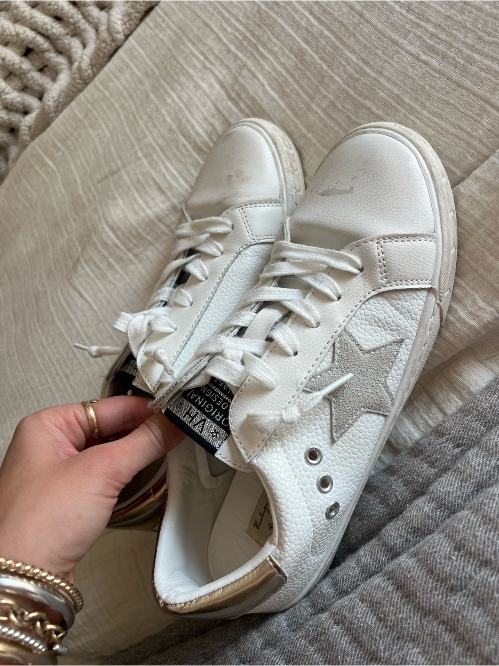 Vintage Havana White Sneakers with Silver Star Accent